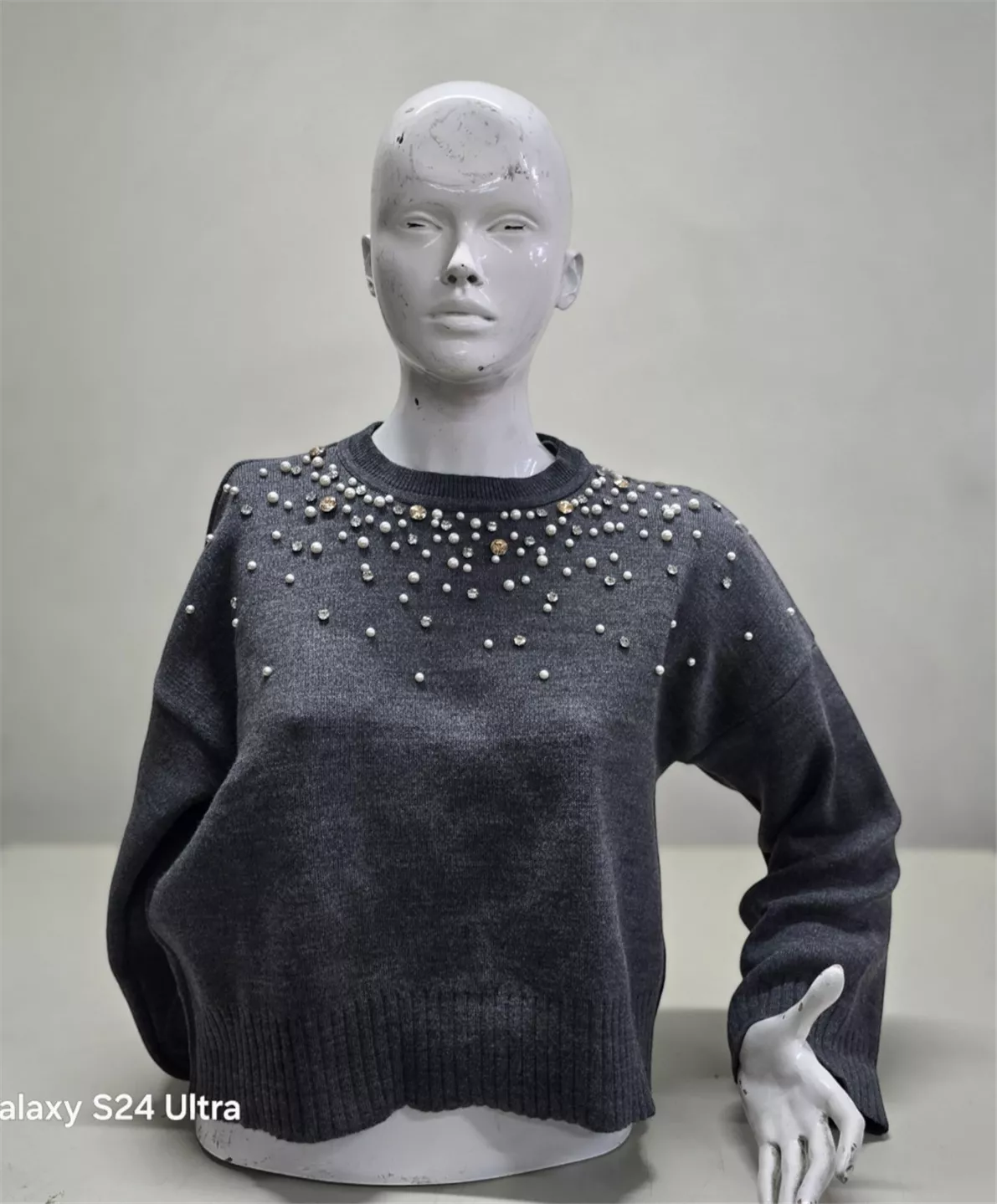 Taşlı Triko Kazak Gri TG-022